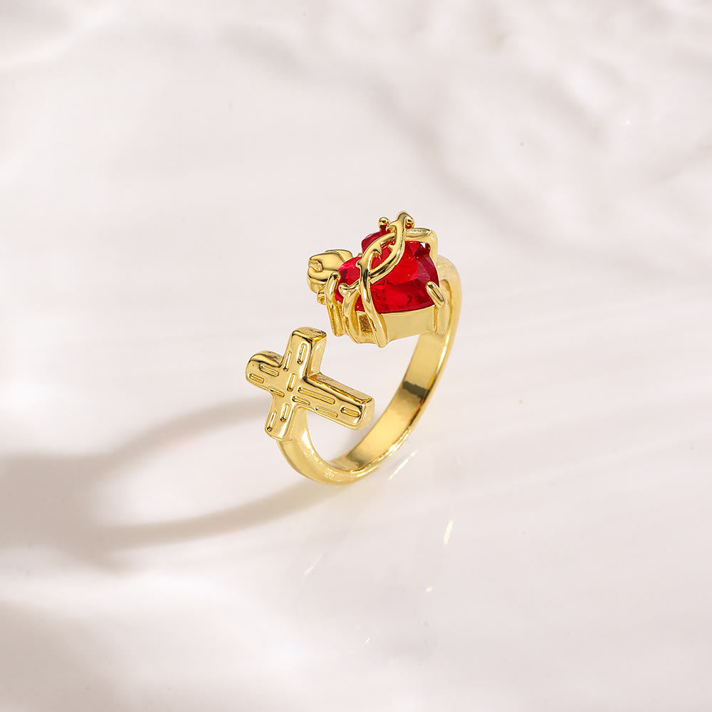 Christianartworkshop Ring mit Herz und Kreuz: Treue Andacht und elegante Symbolik für den Alltag - Einstellbar - image 0