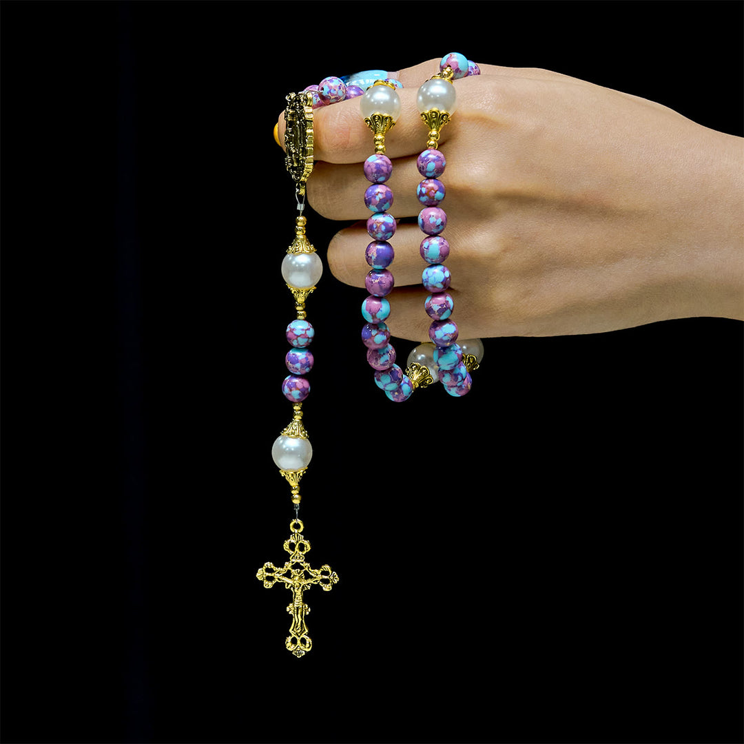 Christianartworkshop Royal Faith Lila Kaiserstein Benutzerdefinierter Rosenkranz mit personalisiertem JESUS-Buchstaben - image 1