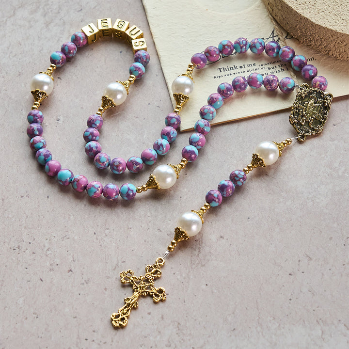 Christianartworkshop Royal Faith Lila Kaiserstein Benutzerdefinierter Rosenkranz mit personalisiertem JESUS-Buchstaben - image 6