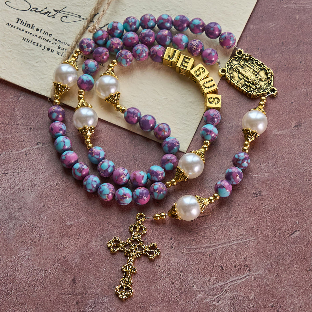 Christianartworkshop Royal Faith Lila Kaiserstein Benutzerdefinierter Rosenkranz mit personalisiertem JESUS-Buchstaben - image 2