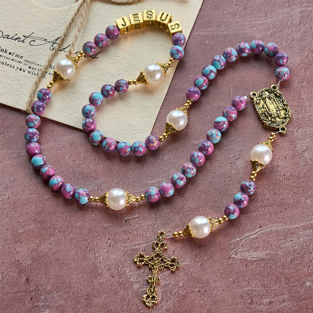 Christianartworkshop Royal Faith Lila Kaiserstein Benutzerdefinierter Rosenkranz mit personalisiertem JESUS-Buchstaben - image 5
