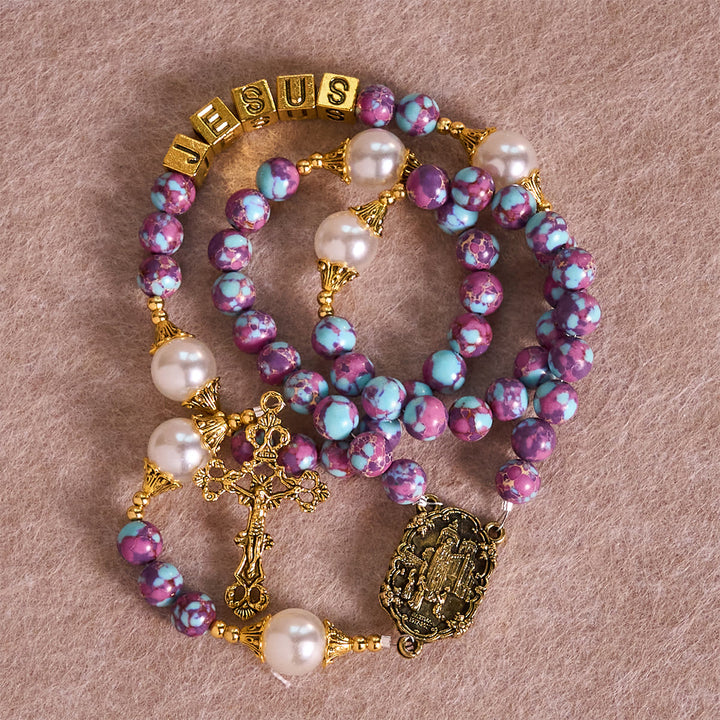 Christianartworkshop Royal Faith Lila Kaiserstein Benutzerdefinierter Rosenkranz mit personalisiertem JESUS-Buchstaben - image 7