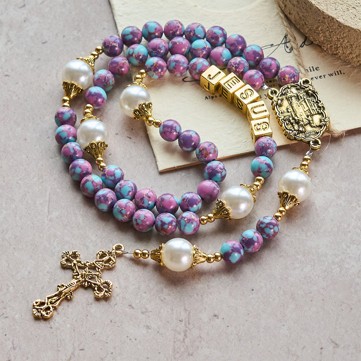 Christianartworkshop Royal Faith Lila Kaiserstein Benutzerdefinierter Rosenkranz mit personalisiertem JESUS-Buchstaben - JESUS ​​(Keine Sonderanfertigung) - image 0