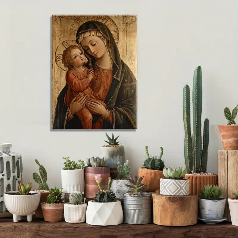 Christianartworkshop Kunstdrucke der Heiligen Madonna mit Kind: Himmlische Zärtlichkeit für besinnliche Orte - Gerahmtes Leinwandgemälde - 11,81''*15,75''0,71''//30*40*1,8cm - image 0