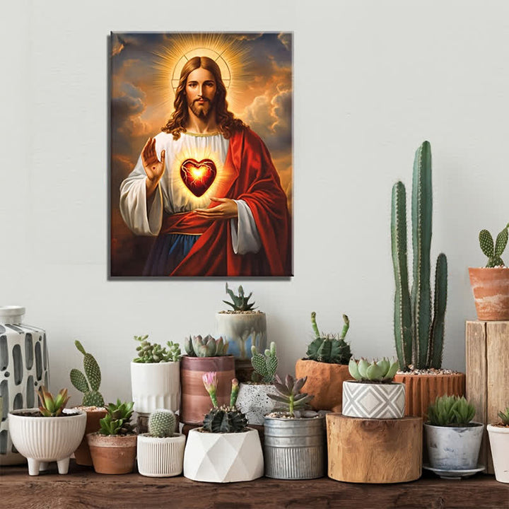 Christianartworkshop Kunstdrucke mit Motiven des Heiligen Herzens Jesu: Ein Geschenk des Glaubens für gläubige Menschen - Gerahmtes Leinwandgemälde - 11,81''*15,75''0,71"/30*40*1,8cm - image 0