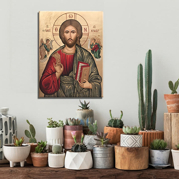 Christianartworkshop Christus Pantokrator Kunstdrucke: Heilige Besinnung für Gebetsecken - Gerahmtes Leinwandgemälde - 11,81''*15,75''0,71"/30*40*1,8cm - image 0