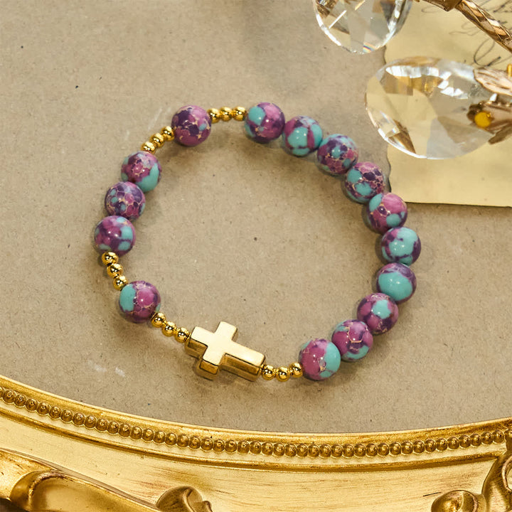Christianartworkshop Lila Marienarmband aus Kaiserstein mit goldenem Kreuz: Andacht mit Stil - image 4