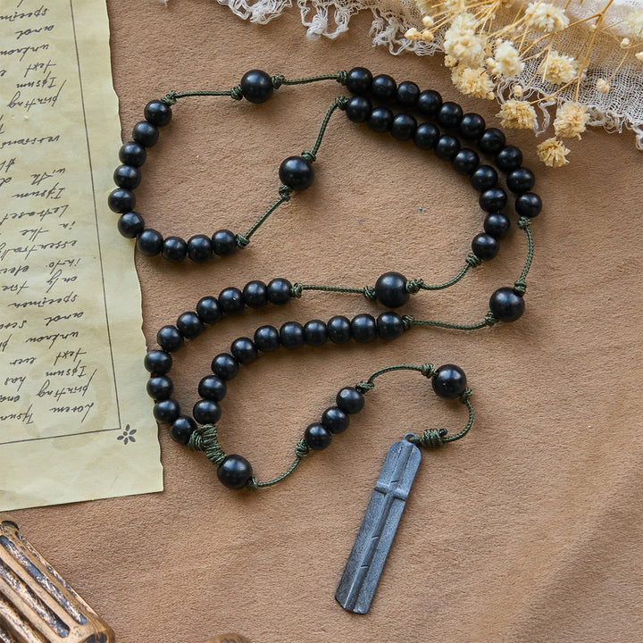 Christianartworkshop Rustikal-modernes Kreuz aus 7 mm runden Naturholzperlen, geflochtene Kette, Rosenkranz - image 3