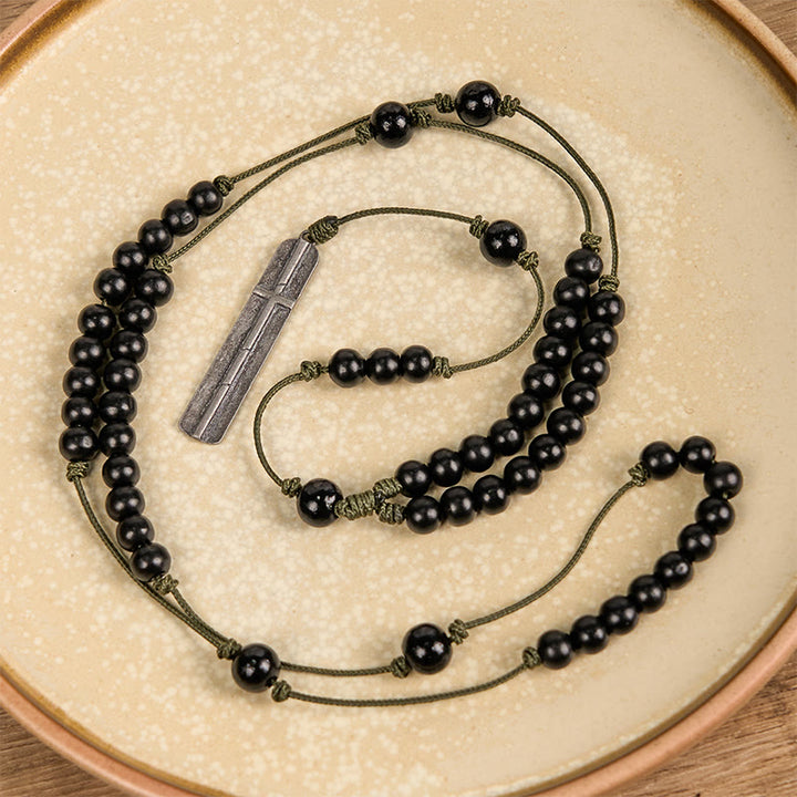 Christianartworkshop Rustikal-modernes Kreuz aus 7 mm runden Naturholzperlen, geflochtene Kette, Rosenkranz - image 6