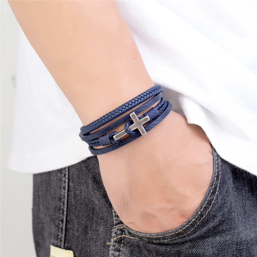 Christianartworkshop Dreifarbiges Edelstahl-Kreuz & geflochtenes Lederarmband - image 16