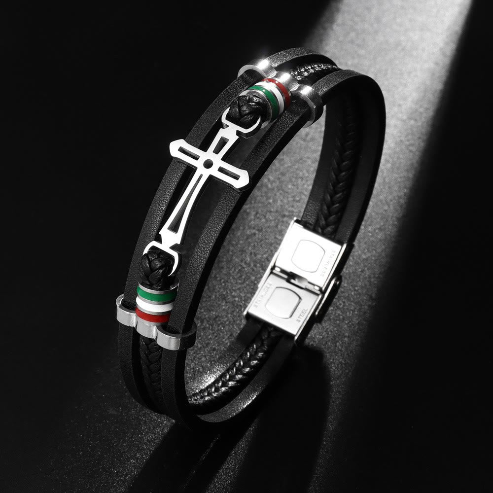 Christianartworkshop Kreuz-Lederarmband: Robuster Glaube und stilvolle Hingabe für jeden Tag - Handgelenkumfang: 8,27 Zoll / 21 cm - image 0