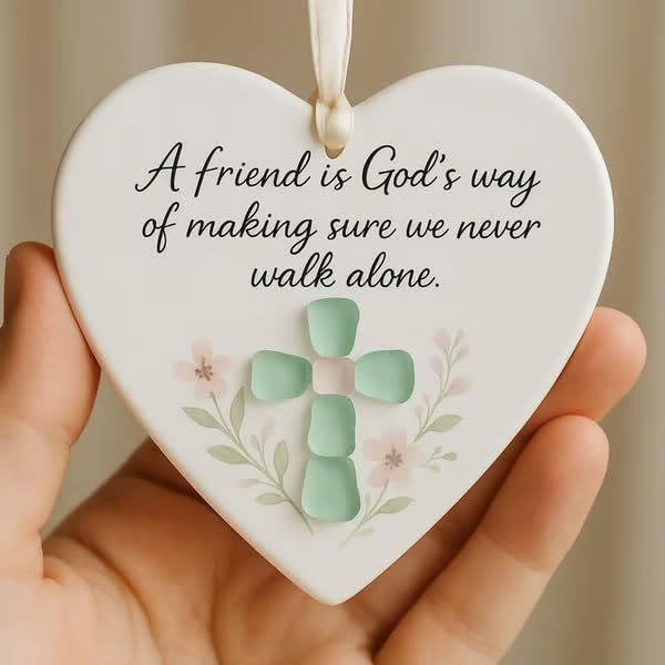 Herzförmiger Hängeschmuck von Christianartworkshop: Freundschaft ist Gottes Weg – Erinnerung an Glauben und Freundschaft - Ein Freund ist Gottes Weg - image 0