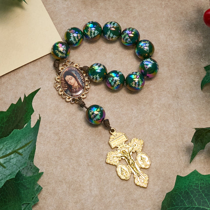 Christliche Kunstwerkstatt: Weihnachtsandacht – Rot-Grüner Rosenkranz für die Hosentasche: Beten Sie überall und jederzeit - Grün - image 2