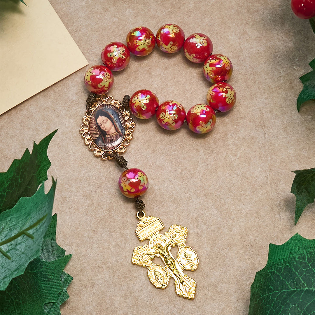 Christliche Kunstwerkstatt: Weihnachtsandacht – Rot-Grüner Rosenkranz für die Hosentasche: Beten Sie überall und jederzeit - Rot - image 1