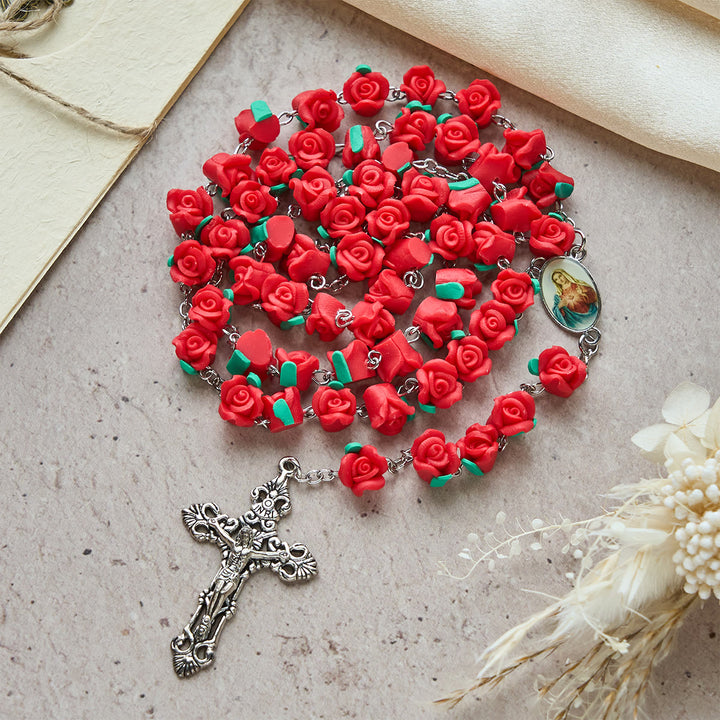 Christianartworkshop Rosenkranz aus weichem Ton: Blumige Andacht & handgefertigte spirituelle Verbindung - Rot - image 0