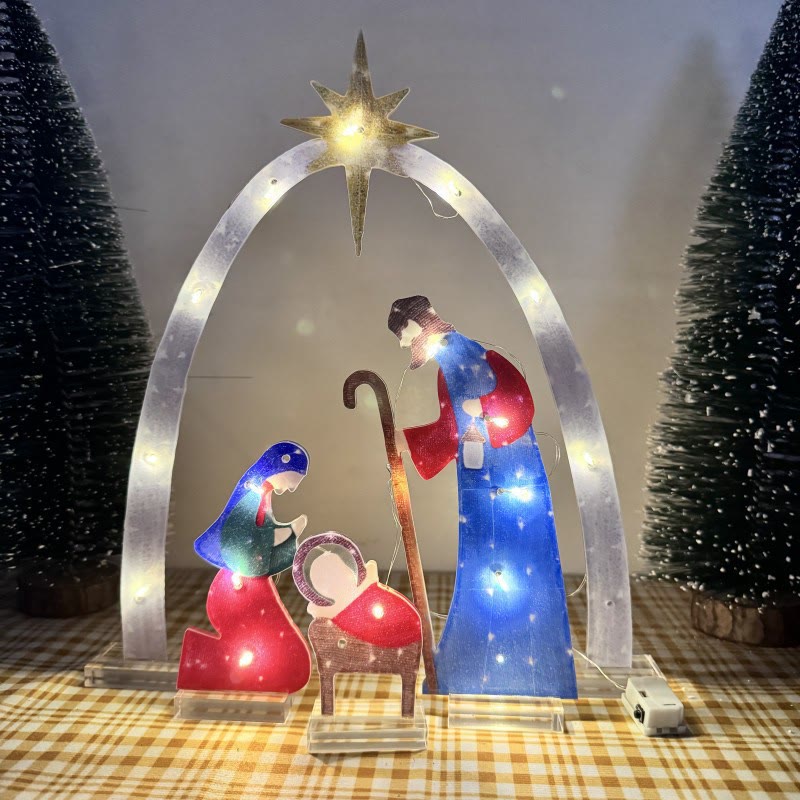 Christianartworkshop Heilige Familie Lichtdekoration: Weihnachtsgeschichte & Andachtsanhänger für Zuhause - Krippenszene - image 0