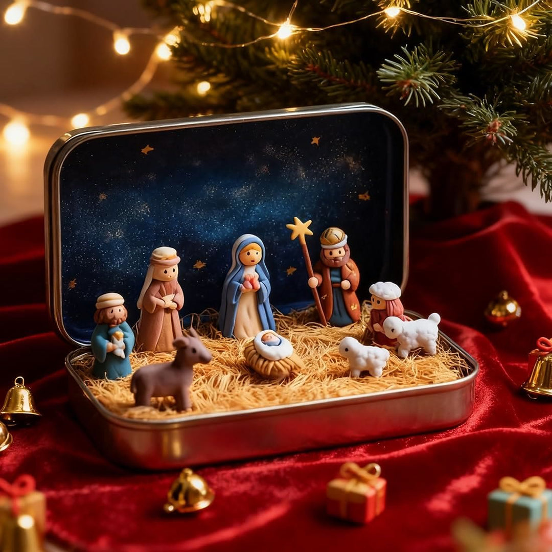 Christliche Krippenszene aus Blech: Eine Miniaturumarmung des Weihnachtsglaubens und der Weihnachtsgeschichte - Krippenszene aus Blech - image 0
