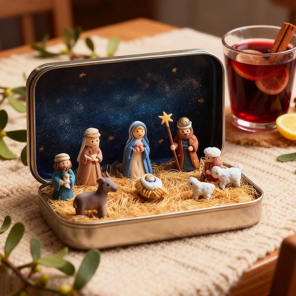 Christliche Krippenszene aus Blech: Eine Miniaturumarmung des Weihnachtsglaubens und der Weihnachtsgeschichte - image 1