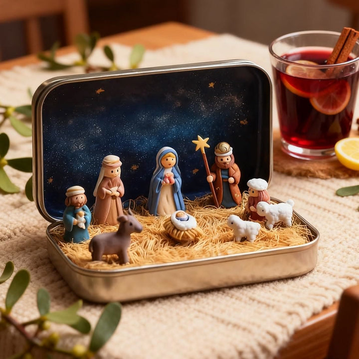Christliche Krippenszene aus Blech: Eine Miniaturumarmung des Weihnachtsglaubens und der Weihnachtsgeschichte - image 1