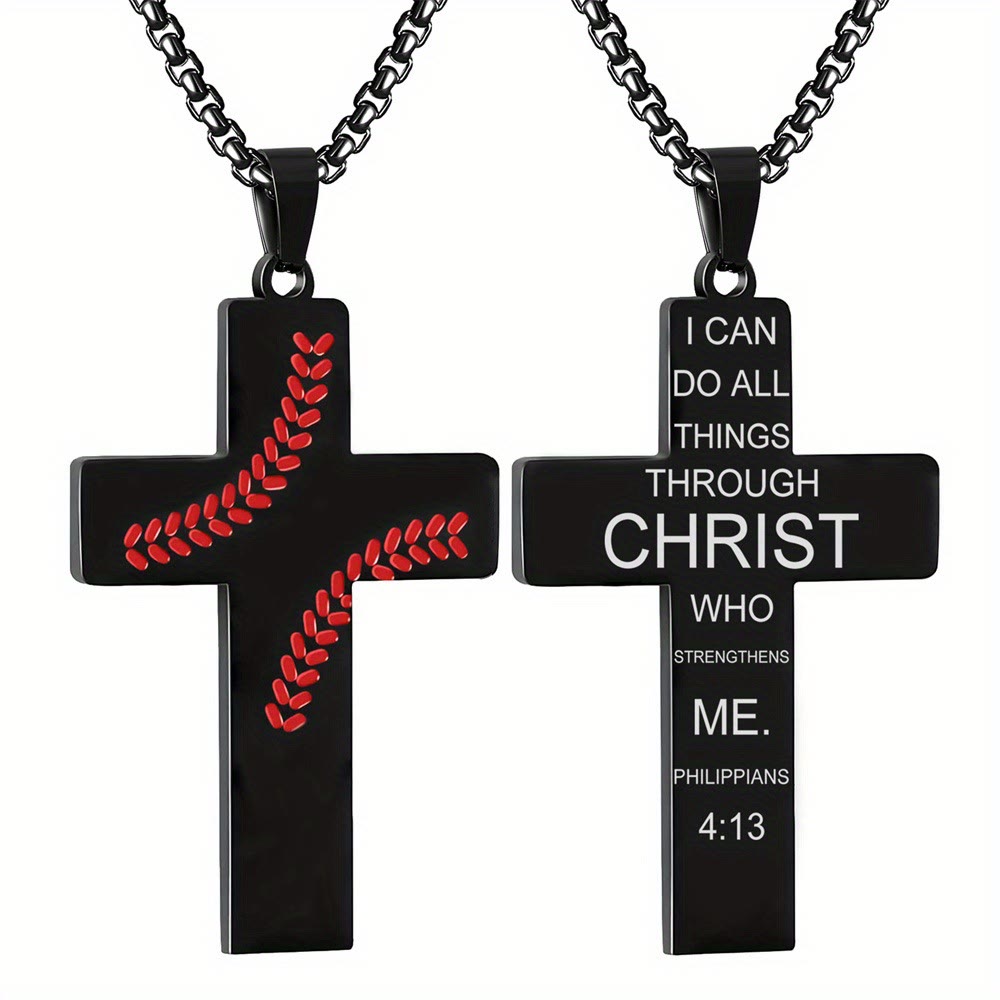 Christianartworkshop Baseball-Kreuzkette: Sportliche Hingabe & inspirierendes Zitat - Schwarz - Philipper 4,13 - image 22