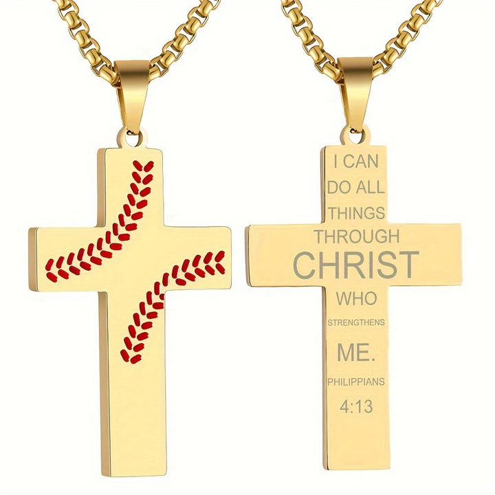 Christianartworkshop Baseball-Kreuzkette: Sportliche Hingabe & inspirierendes Zitat - Golden - Philipper 4,13 - image 32