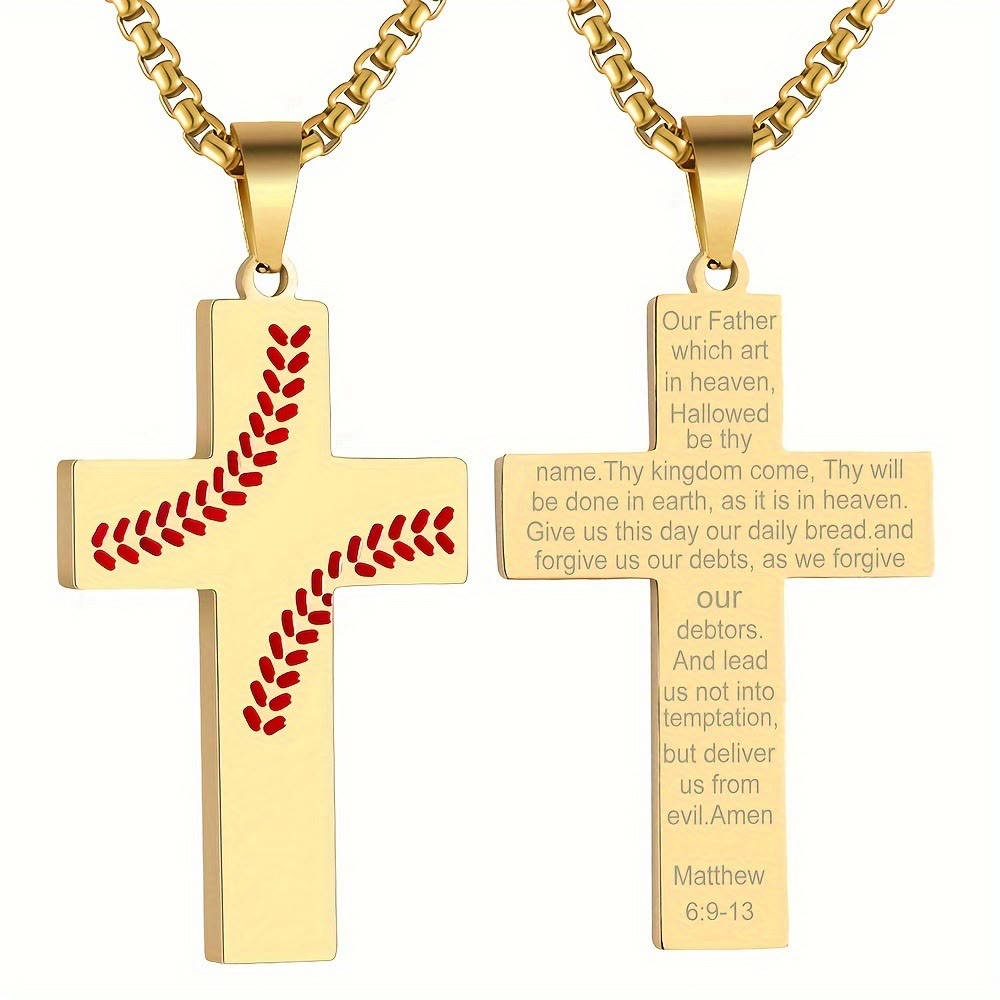 Christianartworkshop Baseball-Kreuzkette: Sportliche Hingabe & inspirierendes Zitat - Golden - Matthäus 6:9-13 - image 34