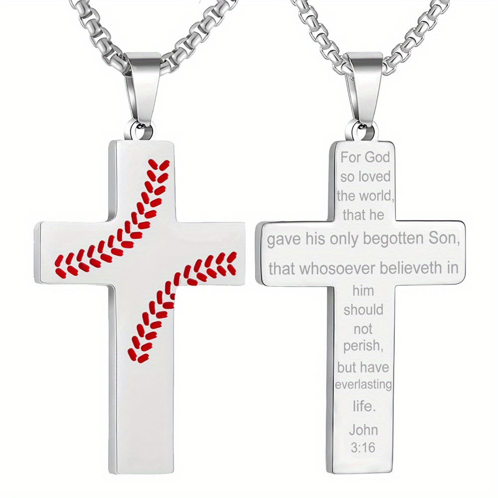 Christianartworkshop Baseball-Kreuzkette: Sportliche Hingabe & inspirierendes Zitat - Silber - Johannes 3:16 - image 5