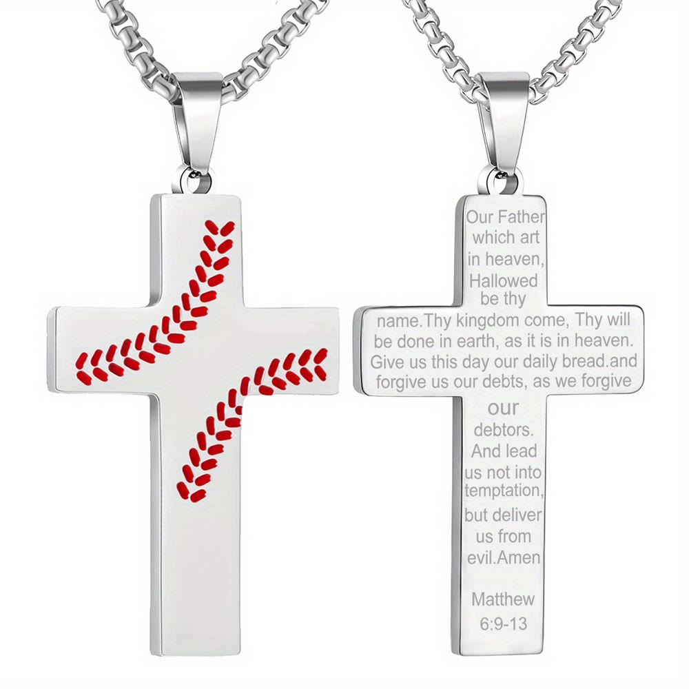 Christianartworkshop Baseball-Kreuzkette: Sportliche Hingabe & inspirierendes Zitat - Silber - Matthäus 6:9-13 - image 11
