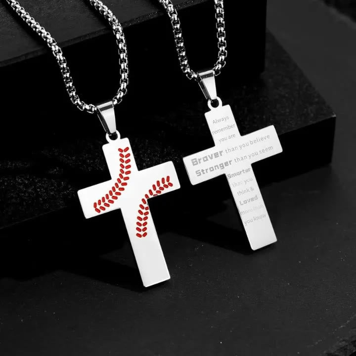 Christianartworkshop Baseball-Kreuzkette: Sportliche Hingabe & inspirierendes Zitat - Silber - Vergiss nie - image 0