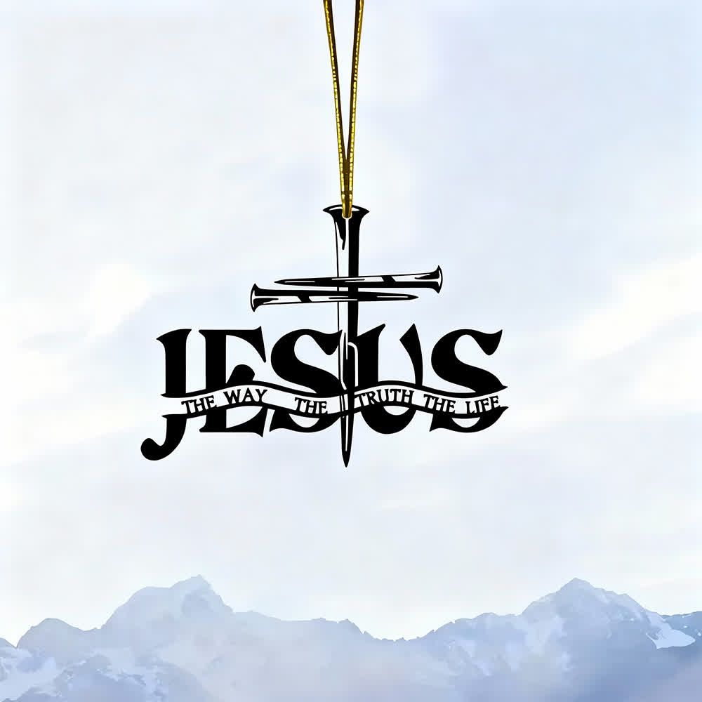 Christianartworkshop Autoanhänger „Flaches Jesus-Gebetskreuz im Bohème-Stil“ mit Inschrift - JESUS - image 0