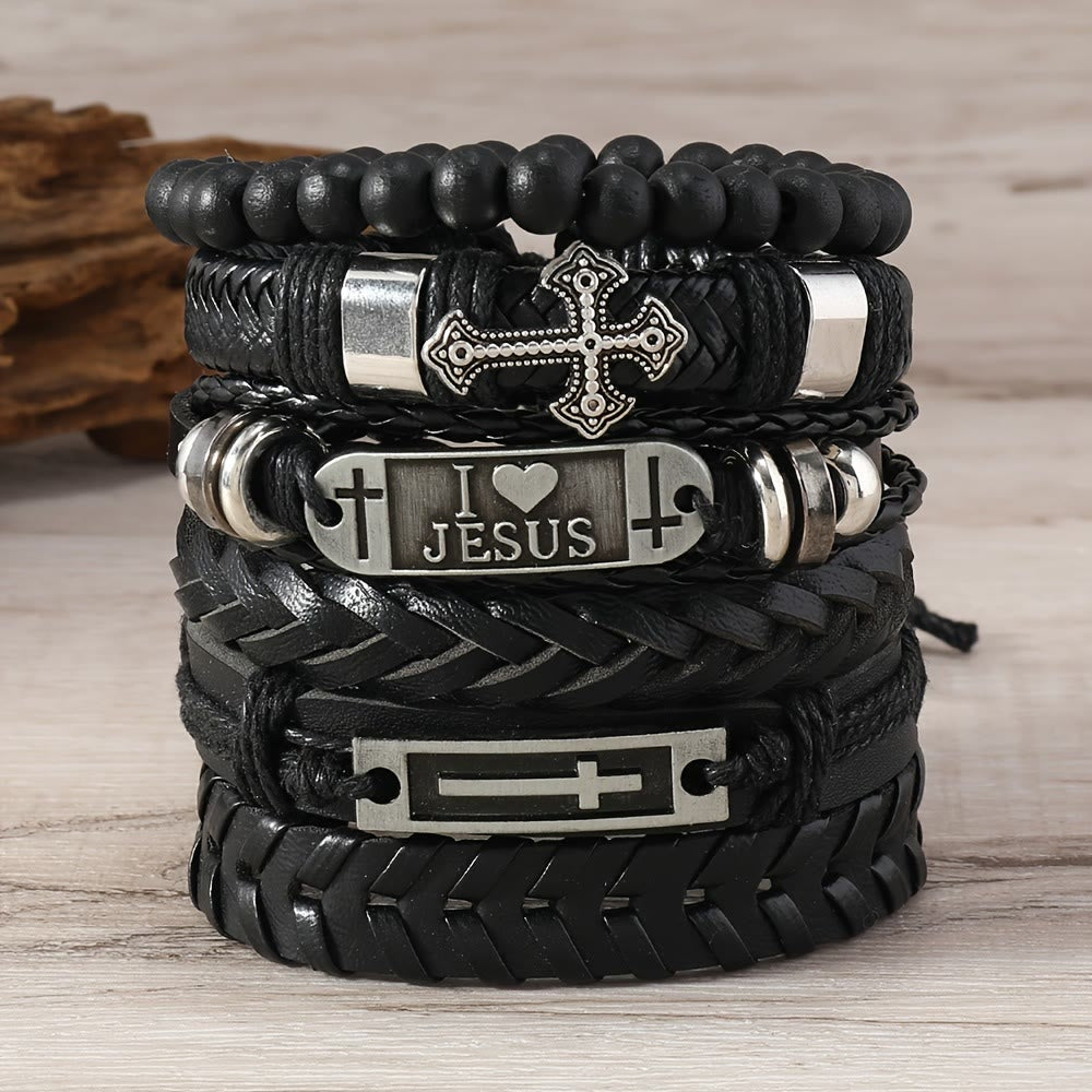 Christianartworkshop Armbandset aus Leder mit christlicher Botschaft (6-teilig): Ausdruck von Hingabe und Stil - image 1