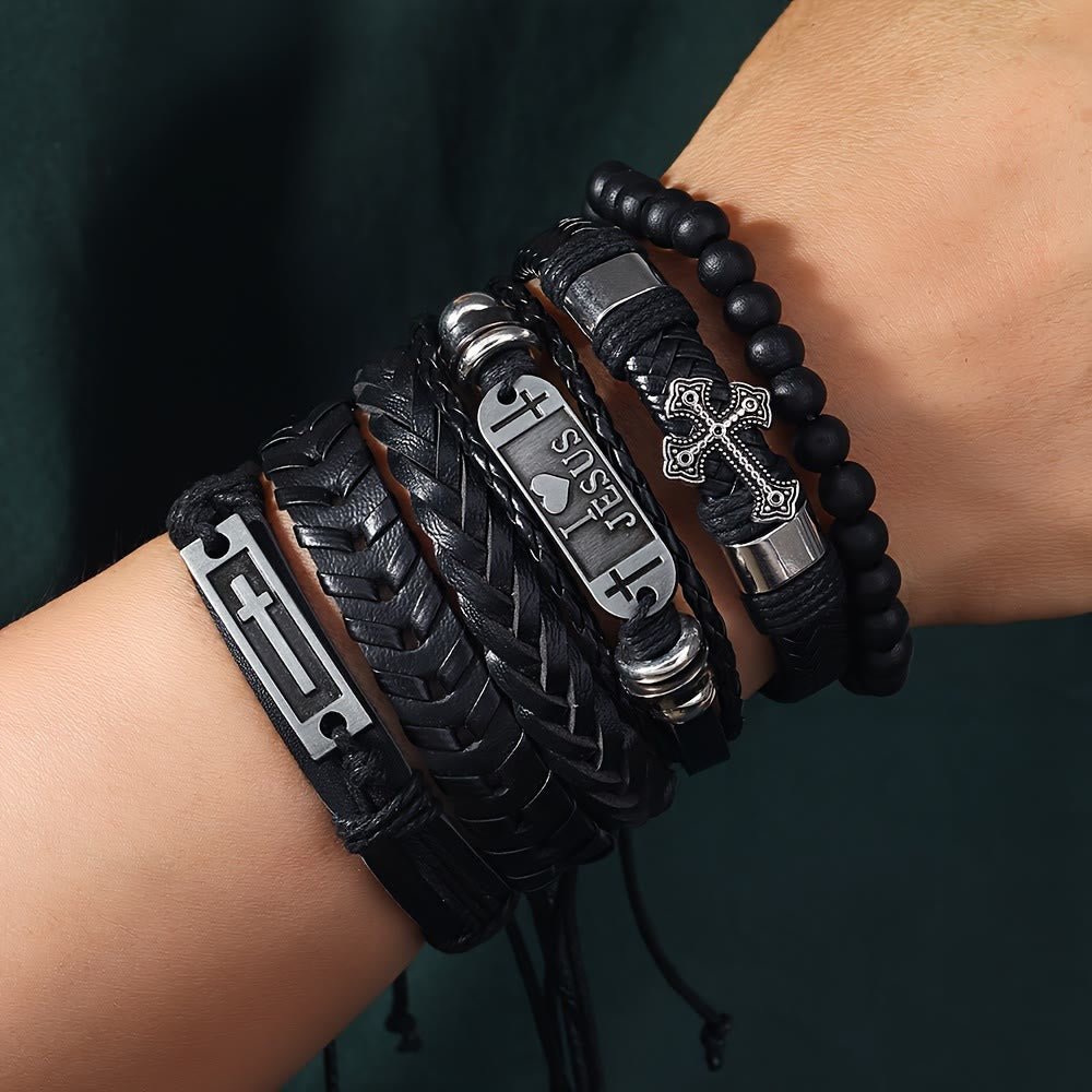 Christianartworkshop – Armbandset aus Leder mit christlicher Botschaft (6-teilig): Ausdruck von Hingabe und Stil - Handgelenkumfang: 18–22 cm (7,09–8,66 Zoll) - image 0