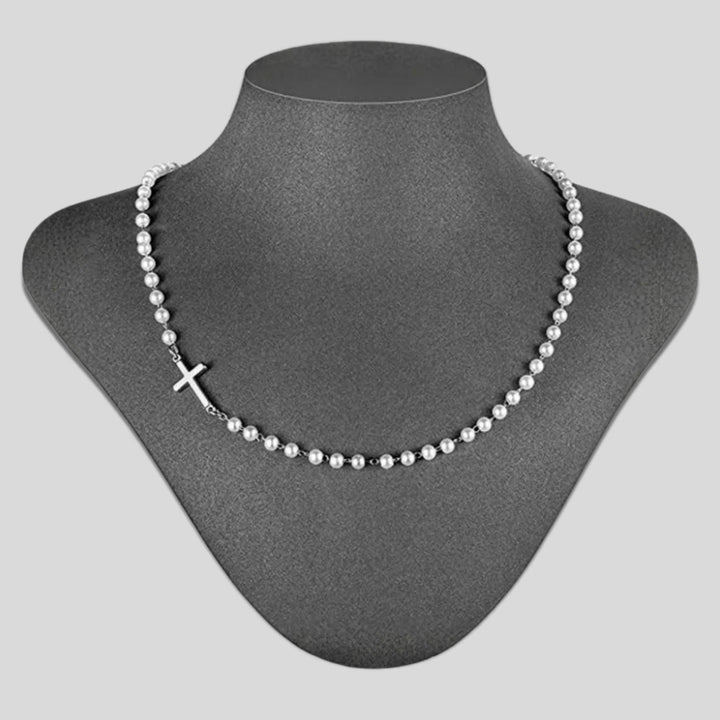 Christianartworkshop Weiße Perlenkette mit Kreuz: Elegante Hingabe & Treue Gnade - Silber - image 3