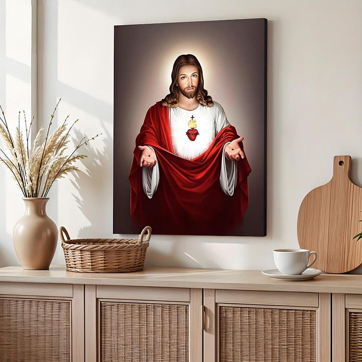 Christianartworkshop Wandbilder mit dem Heiligen Herzen Jesu: Spirituelle Wärme für gläubige Familien - Gerahmtes Leinwandgemälde - 11,81''*15,75''0,71"/30*40*1,8cm - image 0