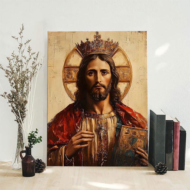 Christliche Wandbilder von Christ the King: Königliche Verehrung & Heilige Majestät - Gerahmtes Leinwandgemälde - 11,81''*15,75''0,71"/30*40*1,8cm - image 0