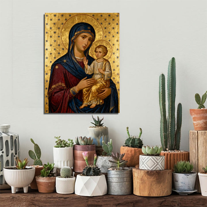 Christianartworkshop Madonna mit Kind auf Leinwand: Mütterliche Gnade und himmlische Hingabe - image 1