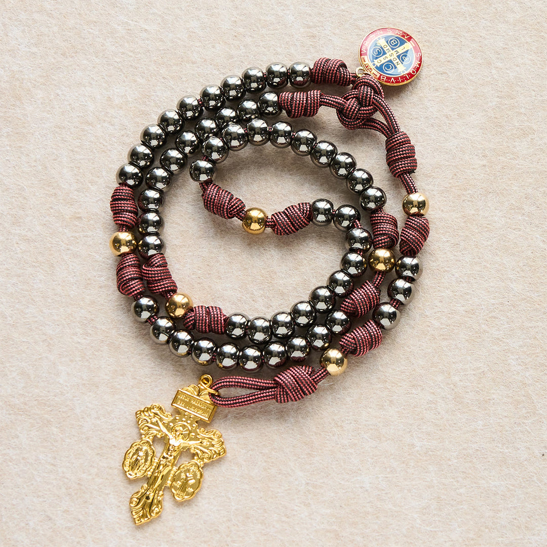 Christianartworkshop Rosenkranz aus bronzefarbenen Perlen mit Vergebungskreuz und St.-Benedikt-Verzierungen - St. Benedikt & Ablasskreuz - image 0