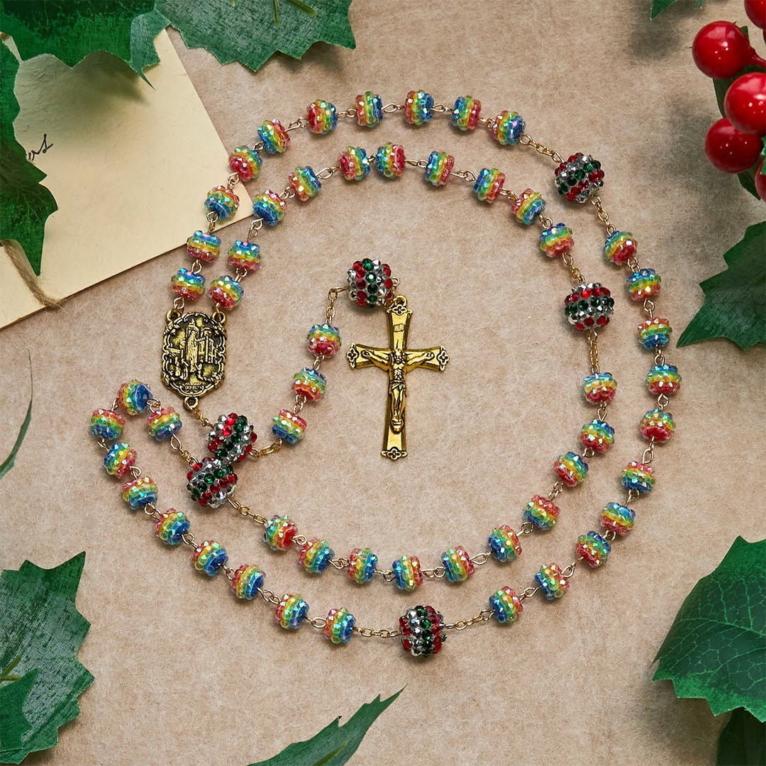 Christliche Kunstwerkstatt: Weihnachtlicher Regenbogenrosenkranz mit goldenem Kreuz: Andacht & lebendiger Glaube - image 2