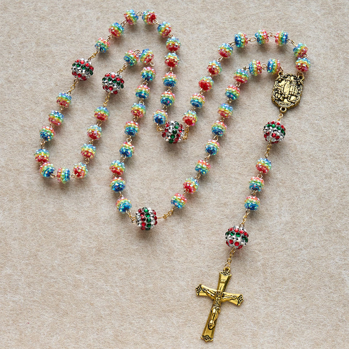 Christliche Kunstwerkstatt: Weihnachtlicher Regenbogenrosenkranz mit goldenem Kreuz: Andacht & lebendiger Glaube - image 5