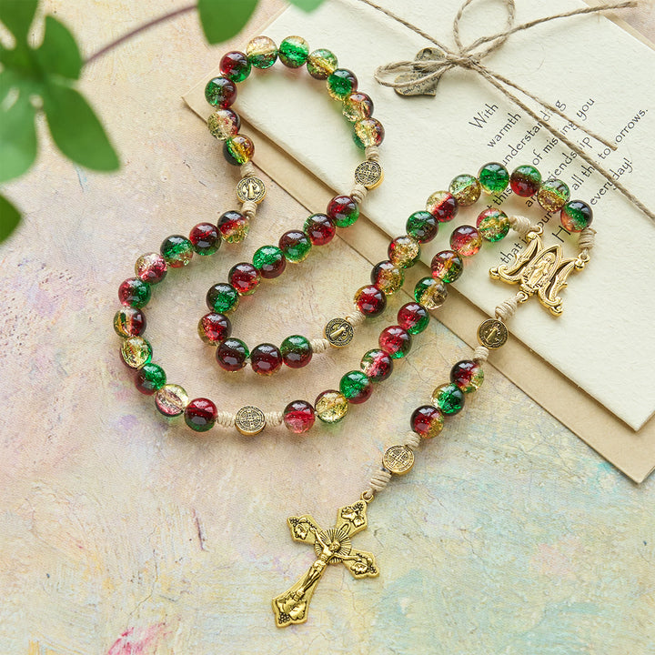 Christliche Kunstwerkstatt: Weihnachtlicher Glasrosenkranz mit Kreuz: Treue Feier & festlicher Glanz - Weihnachtsrosenkranz aus Glas - image 0