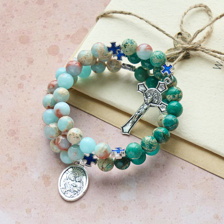 Rosenkranzarmband aus Shoushan-Stein und grünem Aderstein von Christianartworkshop: Andacht und irdische Gnade - image 4