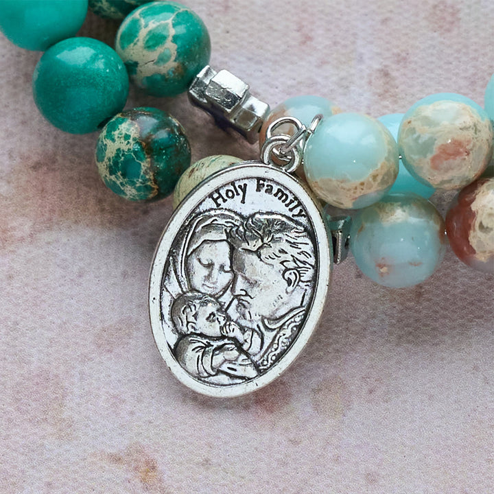 Rosenkranzarmband aus Shoushan-Stein und grünem Aderstein von Christianartworkshop: Andacht und irdische Gnade - image 5