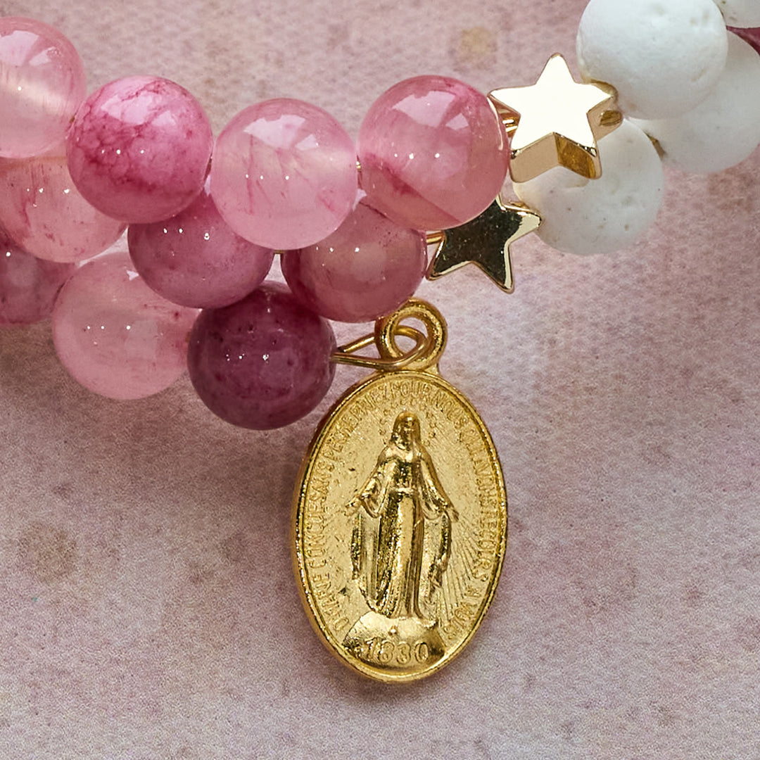 Rosenkranzarmband aus Gips und rosarotem Achat von Christianartworkshop: Andacht und himmlische Sanftheit - image 6