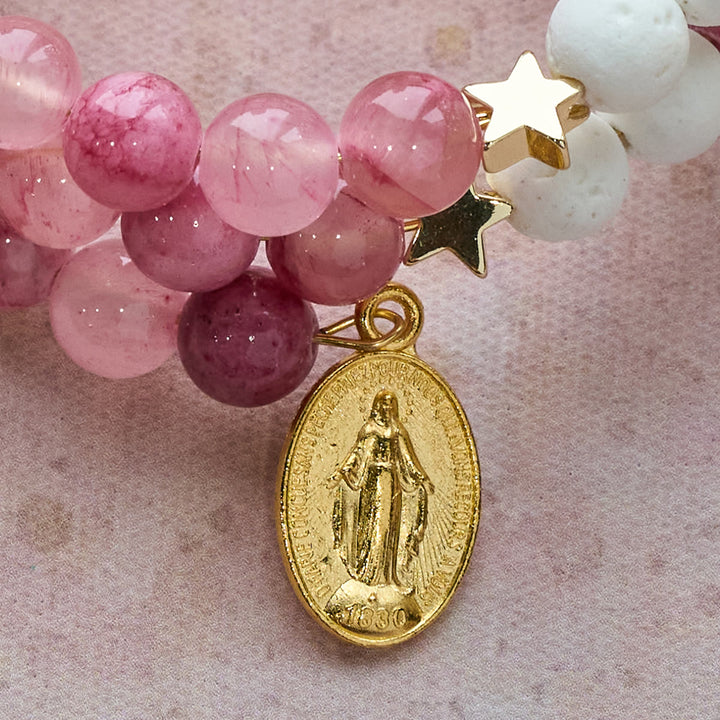 Rosenkranzarmband aus Gips und rosarotem Achat von Christianartworkshop: Andacht und himmlische Sanftheit - image 6
