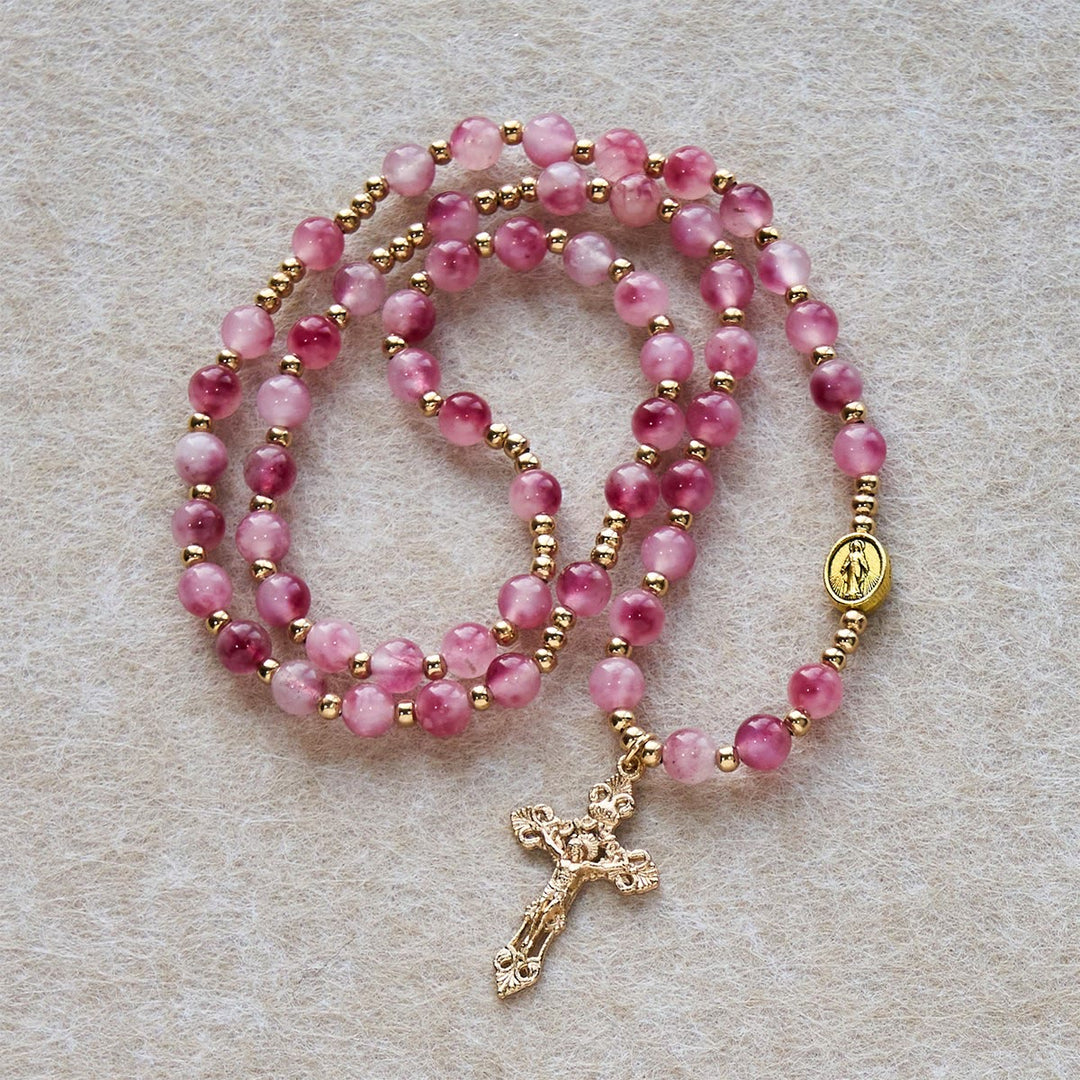 Christianartworkshop Rosenkranzarmband aus rosaroten Achatperlen: Andacht & Himmlische Eleganz - image 4