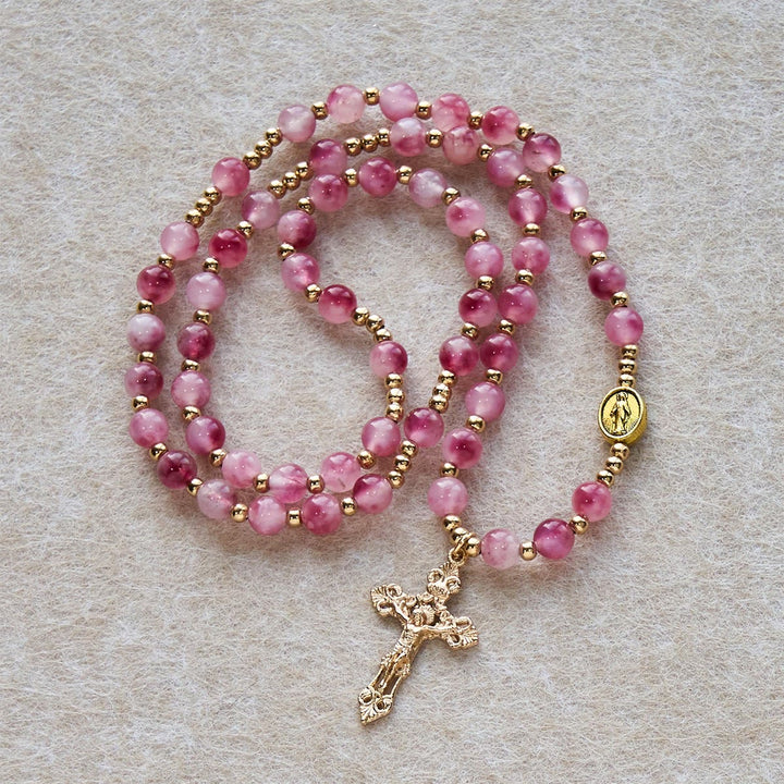 Christianartworkshop Rosenkranzarmband aus rosaroten Achatperlen: Andacht & Himmlische Eleganz - image 4