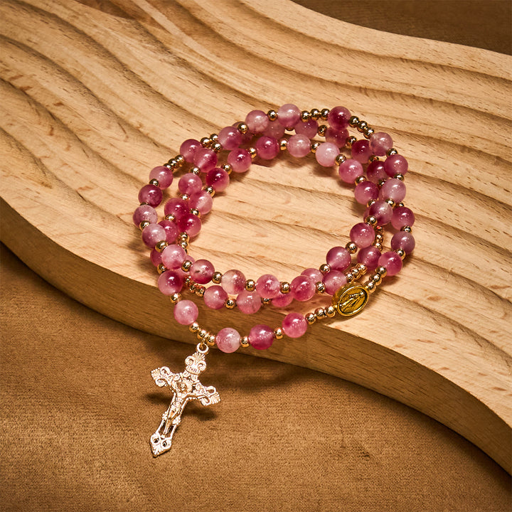 Christianartworkshop Rosenkranzarmband aus rosaroten Achatperlen: Andacht & Himmlische Eleganz - image 3