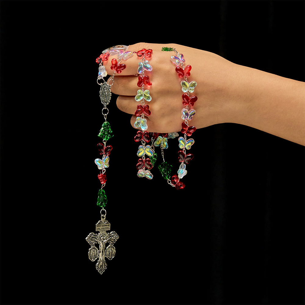 Rosenkranz „Gesegneter Weihnachtsbaum“ mit Kristall-Schmetterlingsperlen von Christianartworkshop - image 1