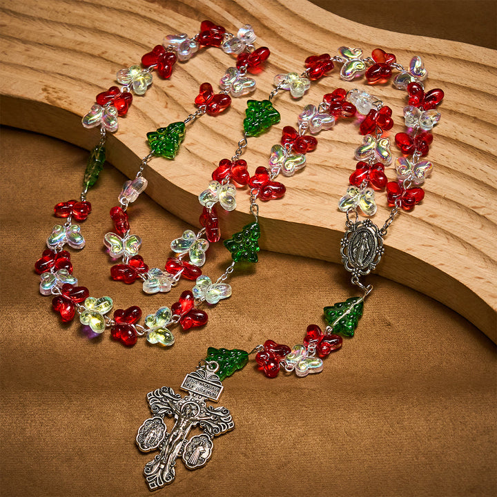 Weihnachtsgeschenk von Christianartworkshop: Rosenkranz mit gesegnetem Weihnachtsbaum und Kristall-Schmetterlingsperlen - image 4
