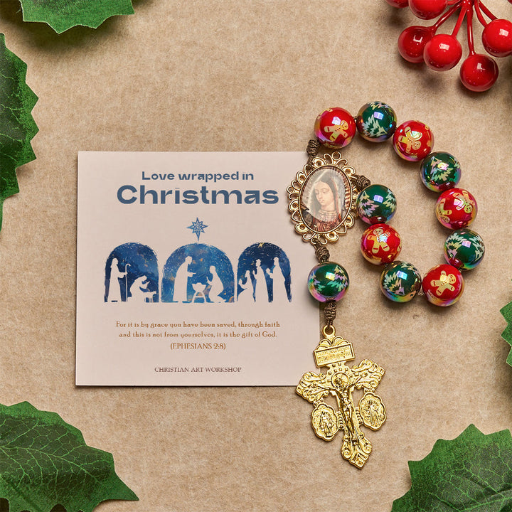 Weihnachtsgeschenk von Christianartworkshop: Rot-grüner Rosenkranz für die Weihnachtszeit: Beten Sie überall und jederzeit - Freude der Welt - image 1
